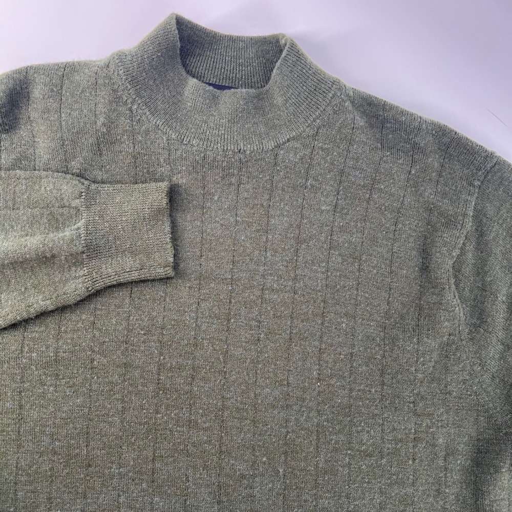 Spring + Mercer Mens XL Olive Green Merino Wool Blend Ribbed Mock Neck Sweater